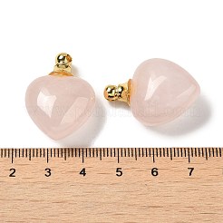 天然ローズクォーツ香水瓶ペンダント  金メッキの 304 ステンレススチール製のハートチャーム  28x20x12mm  穴：2mm&nbsp;G-Z039-03G-02