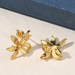 女性用フラワー 304 ステンレス スタッド イヤリング  イオンプレーティング（ip）  ゴールドカラー  25x20mm&nbsp;EJEW-K333-04G