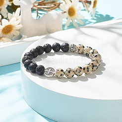 Natural Lava Rock & Gemstone Stretch Bracelet with Alloy Jesus Beads&nbsp;BJEW-JB08013