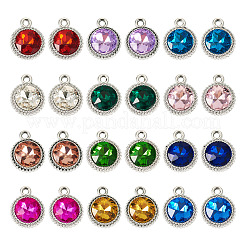 24個12色k5ガラスペンダント  フラットラウンド  多面カット  合金パーツ  プラチナ  17~17.7x14x5.2~6mm  穴：2mm  2個/カラー&nbsp;FIND-TA0007-92P