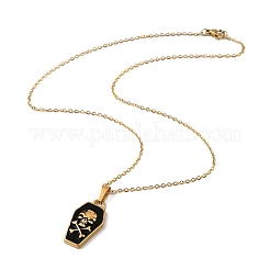 Halloween Theme 304 Stainless Steel Black Enamel Coffin with Skull Pendant Necklaces for Men&nbsp;LS-NJEW-Z090-01G