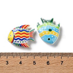 印刷された合金ビーズ  縞模様の熱帯魚／花の魚  ミックスカラー  20.6x17.5x6mm  穴：1.6mm&nbsp;AL-CBA91DB-06