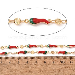 真鍮エナメルチェーン  唐辛子とフラットラウンドい  ハンダ付け  スプールで  ゴールドカラー  15.5x4x3mm&nbsp;KK-CBA3B44-11G