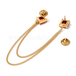 304 Stainless Steel Pave Cubic Zirconia Square Hanging Chain Brooch&nbsp;JEWB-S021-02G-02