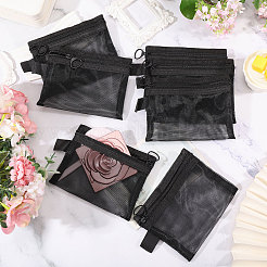 ナイロンメッシュメイクアップジッパーバッグ  化粧品・文房具・クラッチバッグ  長方形  ブラック  10x12.8x0.2cm&nbsp;AJEW-WH0609-513C