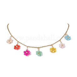 女性用ボヘミアンスタイルのステンレススチールガラスペンダントネックレス  花  カラフル  14.76インチ（37.5cm）&nbsp;NJEW-JN04654