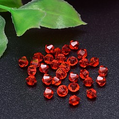 カット加工模造オーストリアクリスタルビーズ連売り  グレードAAA  双円錐形  レッドオレンジ  4x4mm  穴：0.7~0.9mm  約1440個/袋&nbsp;G-M180-4mm-06B