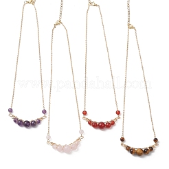 4Pcs 4 Styles Natural Tiger Eye & Rose Quartz & Carnelian & Amethyst Beaded Pea Shaped Pendant Brass Cable Chain Necklaces for Women&nbsp;NJEW-TA00227