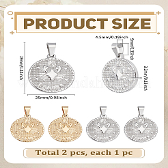 2個2色304ステンレスペンダント  十二星座/十二支のサインとフラットラウンド  蟹座  29x25x3.2mm  穴：9x4.5mm  1pc /カラー&nbsp;STAS-LP0003-92L