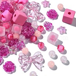 ミックススタイルアクリルビーズ200個  混合図形  ショッキングピンク  8~23x8~29.5x4.5~10mm  穴：1.6~4mm  200個/セット&nbsp;OACR-CJ0001-83