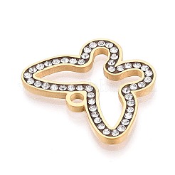303ステンレススチールペンダント  ラインストーン付き  蝶のチャーム  イオンプレーティング（ip）  長持ちメッキ  ゴールドカラー  19.5x25.5x2mm  穴：2.2mm&nbsp;STAS-Q110-33G