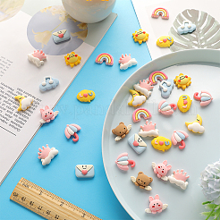 60 個の不透明な樹脂カボション  DIYアクセサリー  封筒 & 雲 & 太陽 & 月 & クマ & 傘 & 虹  混合図形  ミックスカラー  13~22x19~25x4~8mm&nbsp;RESI-SC0002-54