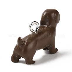 不透明樹脂ペンダント  プラチナメッキの鉄製ループが付いた犬のチャーム  コーヒー  15x24.5x7mm  穴：2mm&nbsp;CRES-Z005-04A-P