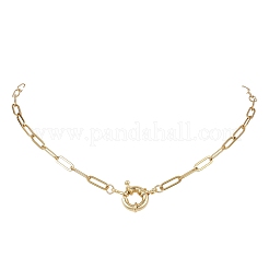 女性用304ステンレススチールペーパークリップチェーンネックレス  真鍮スプリング留め金付き  ゴールドカラー  17.01インチ（43.2cm）&nbsp;NJEW-JN06034-01