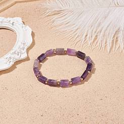 天然アメジスト コラム ビーズ ストレッチ ブレスレット  女性のためのアクセサリー用原石のアクセサリー  内径：2-1/8インチ（5.4cm）&nbsp;BJEW-JB08596-04