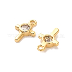 真鍮キュービックジルコニアチャーム  クロス  18KGP本金メッキ  14x9x2.5mm  穴：1.4mm&nbsp;KK-D300-07G