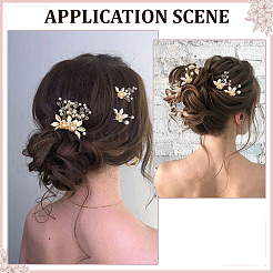 2セット2スタイルの花柄真鍮ヘアコーム  アブソリュートプラスチック模造パール  ライトゴールド  70~102x32~65x10~12mm  1セット/スタイル&nbsp;OHAR-ME0001-04