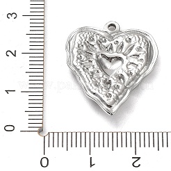 変色しない304ステンレススチールペンダント  テクスチャ  ハートチャーム  ステンレス鋼色  25.5x21x3mm  穴：1.6mm&nbsp;STAS-M323-34P