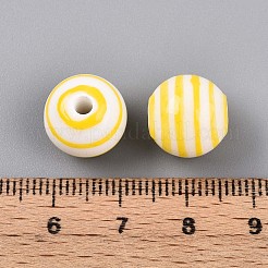 手作りの陶器ビーズ  ファンシーアンティーク施釉磁器  ラウンド＆ストライプ  きいろ  12~12.5mm  穴：2.5mm&nbsp;PORC-N009-03