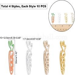 亜鉛合金レジン空枠ペンダントトップ  UVレジンDIY用  エポキシ樹脂  プレスジュエリー  ニンジン  ミックスカラー  36x10~12.5x1.7~2mm  4色  10個/カラー  40個/箱&nbsp;PALLOY-CA0001-20