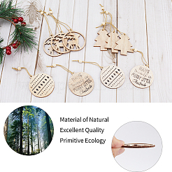 2 Sets 2 Style Christmas Theme Wood Pendants Decoration&nbsp;HJEW-GF0001-39A