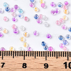 ガラスシードビーズ  丸い穴  透明な内側の色レインボービーズ  ラウンド  カラフル  2~2.5x1.5~2mm  穴：0.8mm  約450g /ポンド&nbsp;SEED-S057-D-M