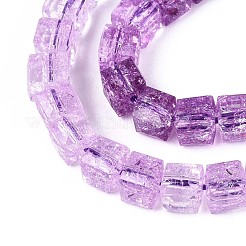 クラックル透明ガラスビーズ連売り  キューブ  多面カット  ミディアム蘭  5.5~6x6~6.5x6~6.5mm  穴：1.2~1.5mm  約65個/連  14.76~14.96インチ（37.5~38cm）&nbsp;GLAA-N062-6mm-06