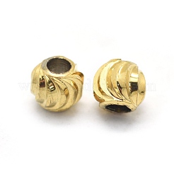 真鍮製筋入りビーズ  ラウンド  18KGP本金メッキ  4mm  穴：1.6mm&nbsp;KK-L184-73G