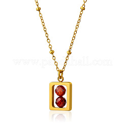304 Stainless Steel Rectangle with Facetd Round Cubic Zirconia Ball Pendant Necklaces&nbsp;WGA581F-02
