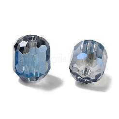 電気メッキカラムガラスビーズ  フル虹メッキ  多面カット  スチールブルー  9x7.5~8mm  穴：1.5mm&nbsp;EGLA-A043-02-FR02