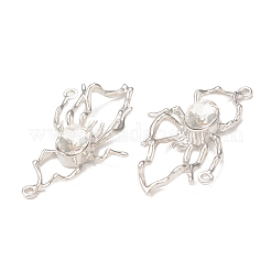 ラック メッキ合金ガラス コネクタ チャーム  クモ  プラチナ  ミックスカラー  18x36x6mm  穴：1.4mm&nbsp;PALLOY-P291-16P