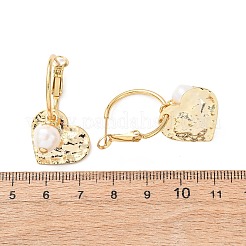 Heart Brass & Natural Pearl Hoop Earrings&nbsp;EJEW-Z159-03G