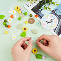 DIYの花と葉のブレスレット作りキット  シリコーンビーズを含む  弾性糸  ミックスカラー  44個/セット&nbsp;DIY-PH0009-33