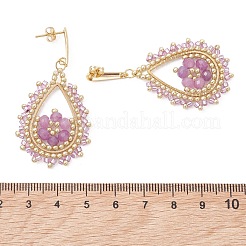 Teardeop Glass Beaded & Dyed Natural Malaysia Jade Dangle Stud Earrings&nbsp;EJEW-MZ00707-03