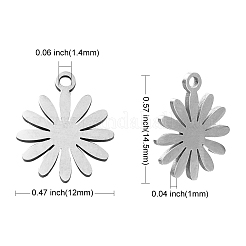 ステンレススチールチャーム201個  手動研磨  レーザー切断  エイプリルデイジー  ステンレス鋼色  14.5x12x1mm  穴：1.4mm&nbsp;STAS-CJ0002-07