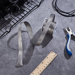 304ステンレス鋼編組スリーブ  スケーラブルなネットワーク リボンを編む  フラット  ステンレス鋼色  1.2x0.1cm  4 m /ロール&nbsp;FIND-UN0001-41