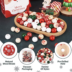 140Pcs 7 Styles Painted Natural Wood European Beads&nbsp;WOOD-TA0001-65