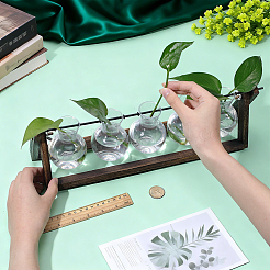 ペットの球根の形をした水耕栽培用花瓶  木製の土台付き植物テラリウム  ココナッツブラウン  405x110x130mm&nbsp;AJEW-WH0709-387B