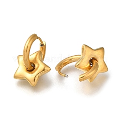女性用304ステンレスフープピアス  18KGP本金メッキ  スター  21x15mm&nbsp;EJEW-F337-02G-02