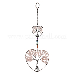 7 Chakra Heart Tree of Life Brass & Natural & Synthetic Gemstone Beads Hanging Ornament&nbsp;G-H359-01R-02