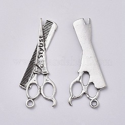 散髪テーマ  チベット風亜鉛合金チャーム  くし  ブロー乾燥機  はさみ  ヘアドライヤー＆シザー  ワードスタイリストとコーム＆シザー  アンティークシルバー  20個/セット&nbsp;TIBEP-X0185-77AS