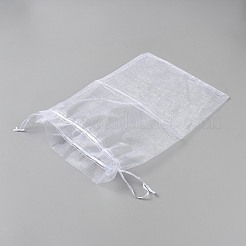 オーガンジーの巾着袋  リボン付き  長方形  ホワイト  29.5x19.5x0.05cm&nbsp;LS-OP-WH20002-002C