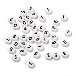 アクリルビーズ  番号付きのフラットラウンド0~9  ホワイト  7x4mm  穴：1.3mm  10番号  約100pcs / number  1000pc&nbsp;SACR-JQ0001-06