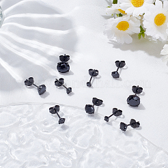 10個 5スタイル 304ステンレススチールスタッドピアス  キュービックジルコニア付き  フラットラウンド  ブラック  3~8x3~8mm  2個/スタイル&nbsp;EJEW-SC0002-28