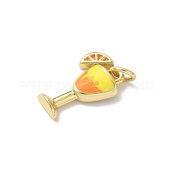 真鍮製エナメルペンダント  ジュースチャーム  丸カン付き  ラックめっき  長持ちメッキ  鉛フリー＆カドミウムフリー  18KGP本金メッキ  ダークオレンジ  16x9.5x2.5mm  穴：3.3mm&nbsp;KK-A273-11G-02