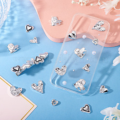 60個 10スタイル DIY ジュエリー製作キット  不透明樹脂カボションを含む  アクリルカボション  ハート  銀  13~27.5x18~25x3.5~7.5mm  6個/スタイル&nbsp;DIY-TA0013-40