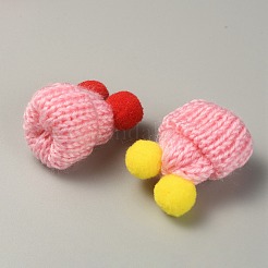 ダブルポンポンボール付きウールのかぎ針編みミニハット  装飾アクセサリー  ピンク  35x31x28mm&nbsp;DIY-WH0032-56K