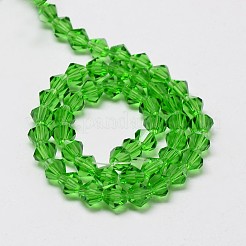 模造オーストリアクリスタルダブルコーンガラスビーズ連売り  グレードAA  多面カット  春の緑  4x4mm  穴：1mm  約75~78個/連  28~29cm&nbsp;LS-GLAA-F029-4x4mm-03