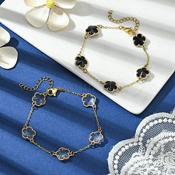 2色のガラスフラワーリンクブレスレット2個  女性用真鍮アズキチェーンジュエリー  ゴールドカラー  ミックスカラー  7-1/4インチ（18.5cm）  1pc /カラー&nbsp;BJEW-JB10586