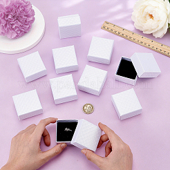 菱形の質感のある厚紙製の指輪収納ボックス  内部のスポンジ  正方形  ホワイト  5.6x5.2x3cm&nbsp;CBOX-WH0005-05A